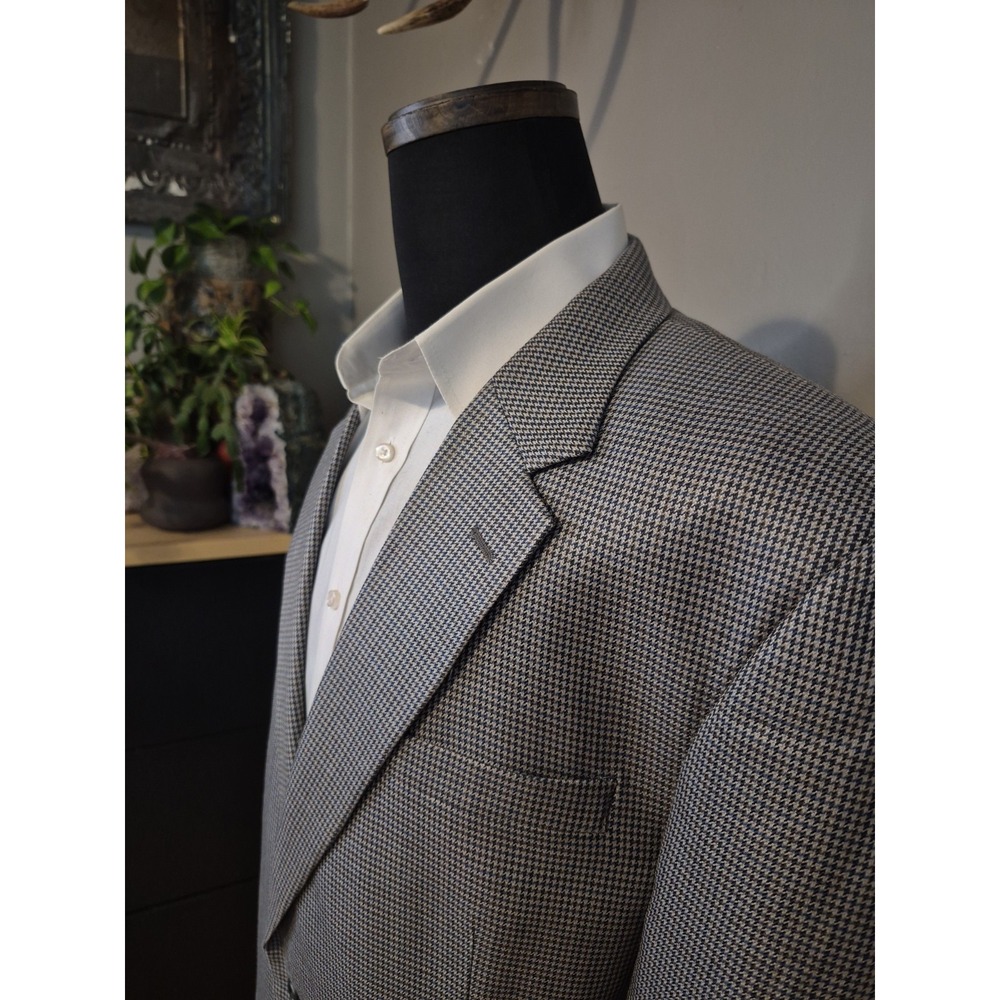 Jos A Bank Men's 46 L Two Button Silk Wool Sports Coat Gray Blue Houndstooth